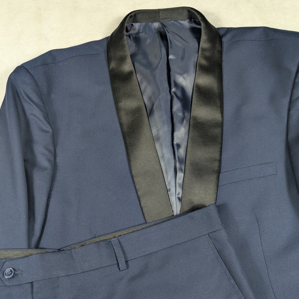 Alain Dupetit Mens Navy Blue Shawl Lapel Tuxedo 2-Piece Suit 50S 44W